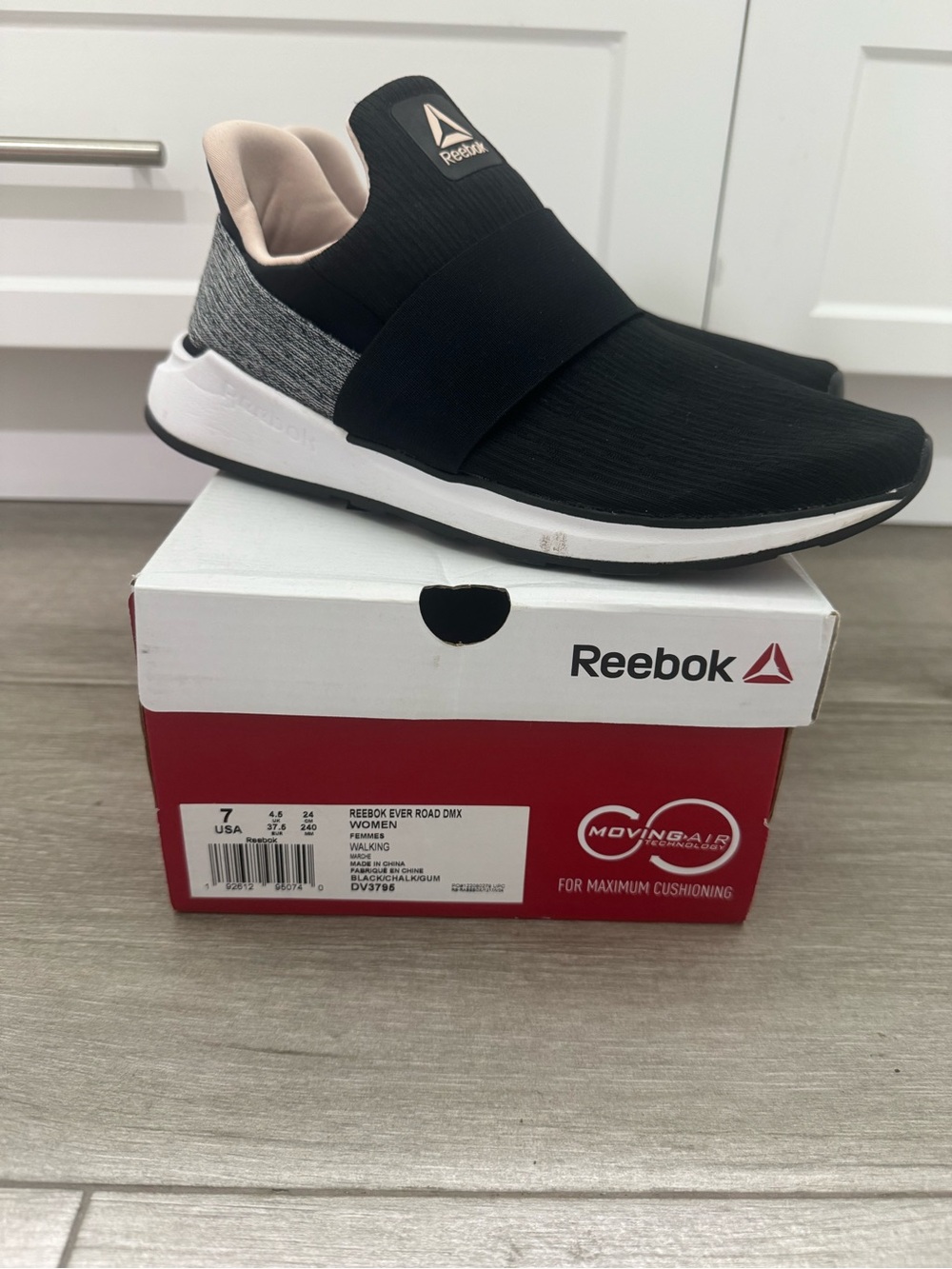 Reebok Black Slip-On Women's Sneakers with Gray Heel and Cream Lining